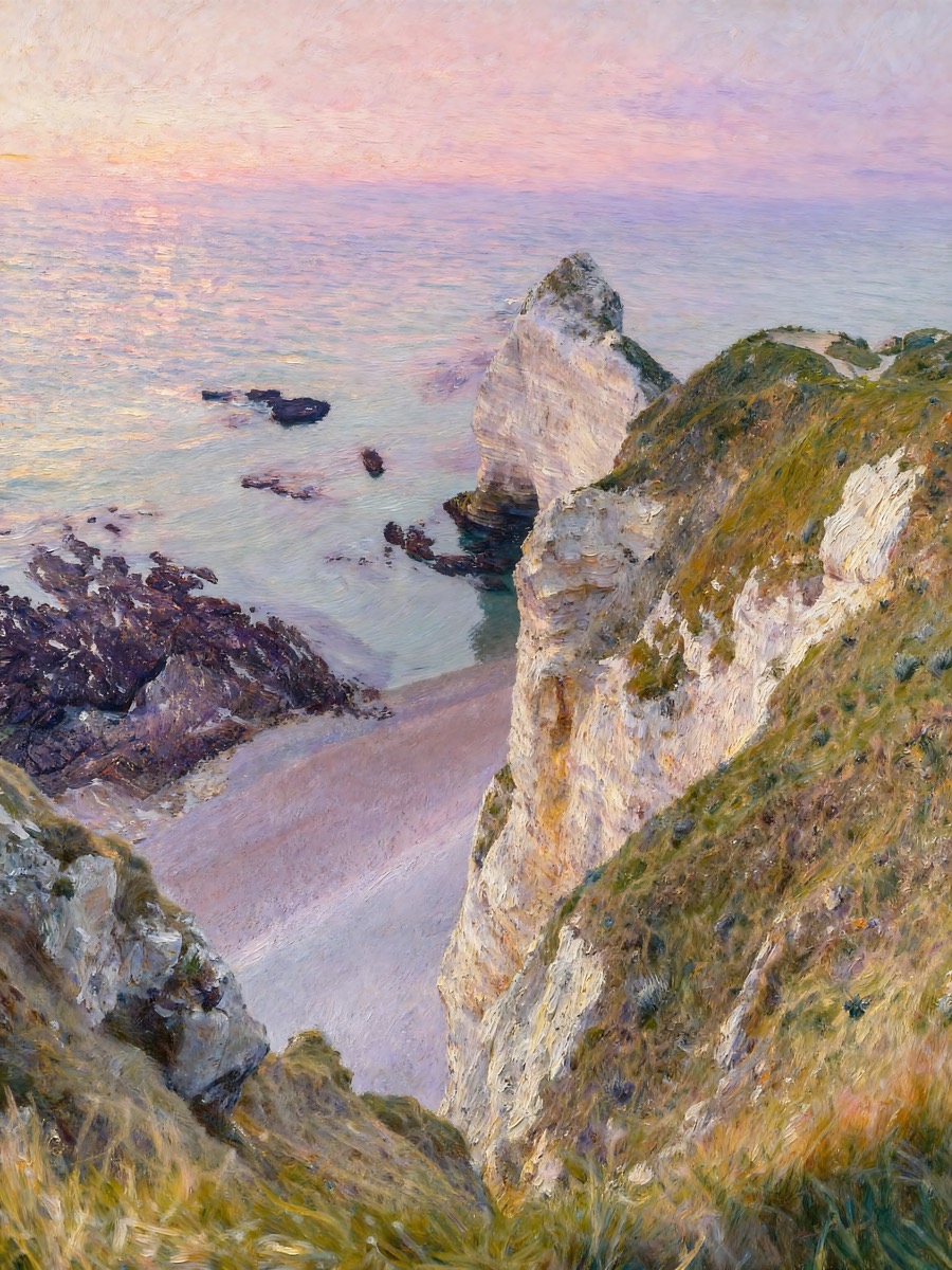 Cliffs at sunset above the sea with warm light